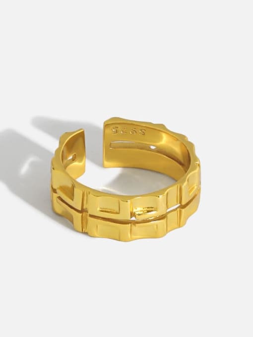 Gold [No. 13 Adjustable] 925 Sterling Silver Geometric Vintage Band Ring